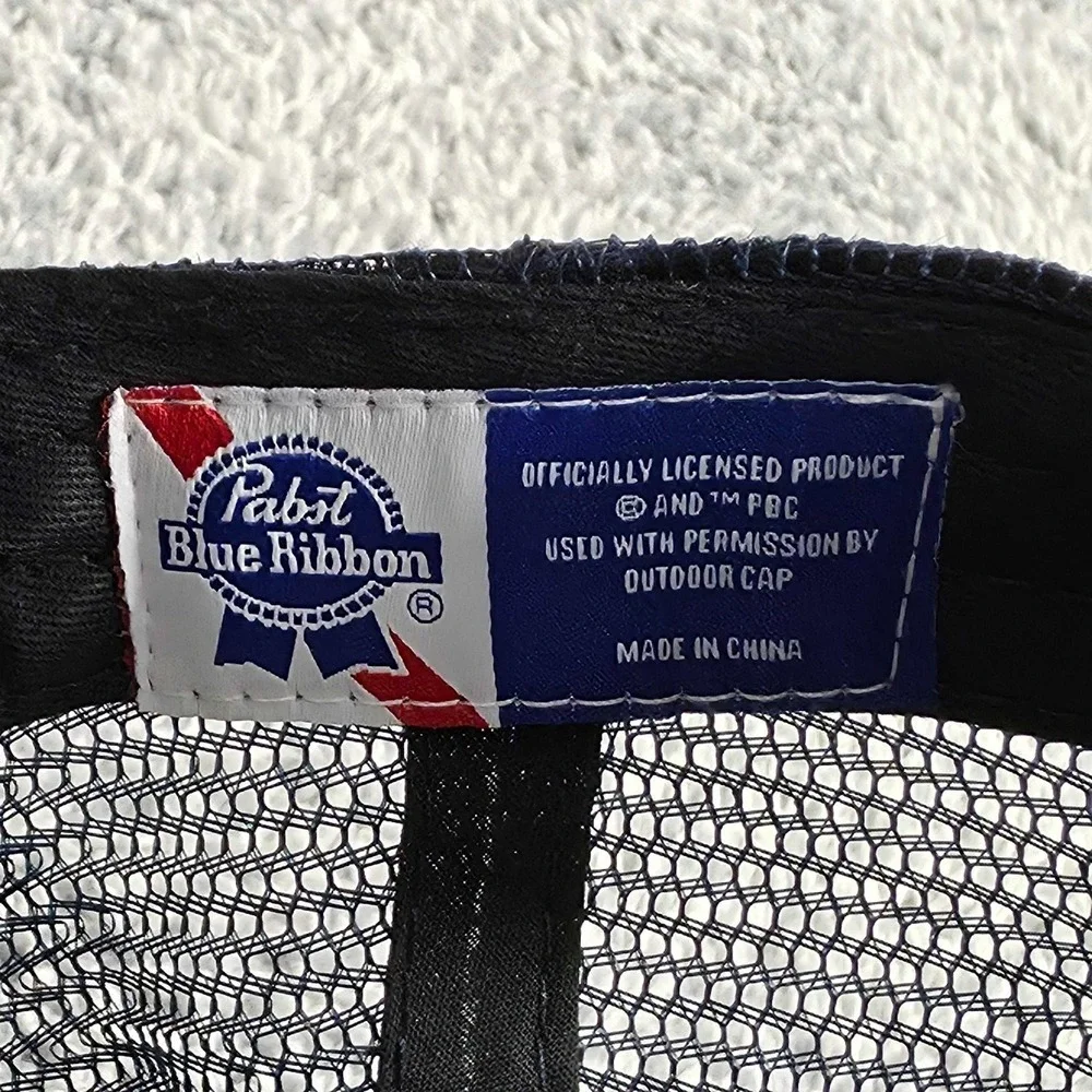 Pabst Blue‎ Ribbon PBR Beer Stripe Trucker Snapback Cap Hat Navy White Red NWT